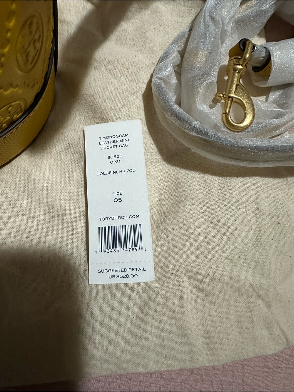 Tory Burch Yellow Patent Leather Mini Bucket Bag with Embossed Logo - Picture 5 of 7